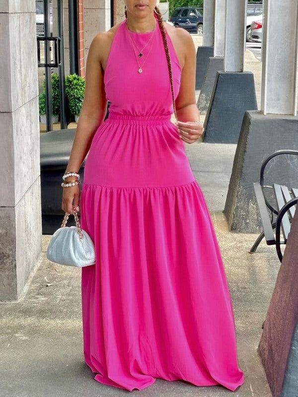 Beautiedoll Halter Elastic-Waist Maxi Dress