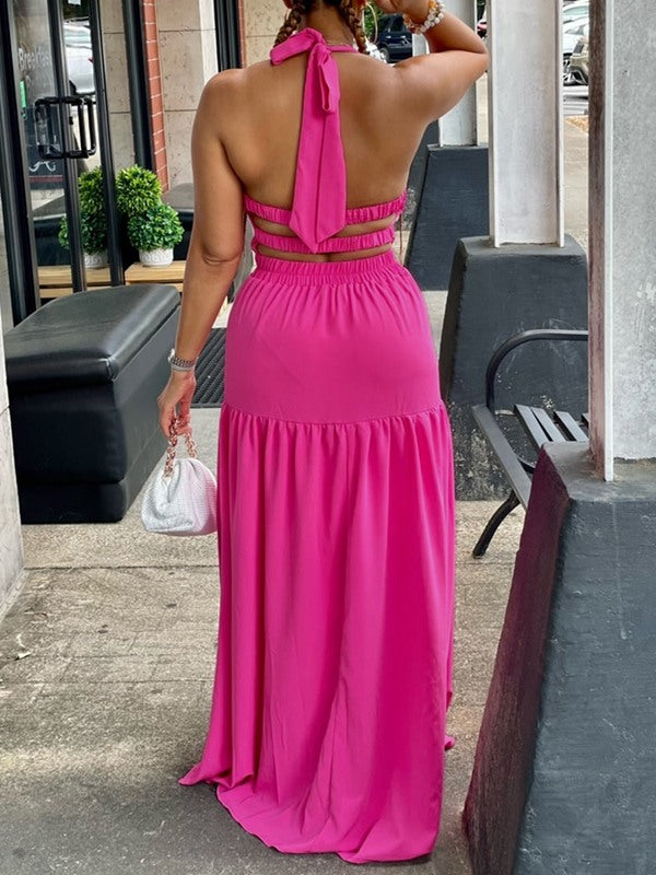 Beautiedoll Halter Elastic-Waist Maxi Dress
