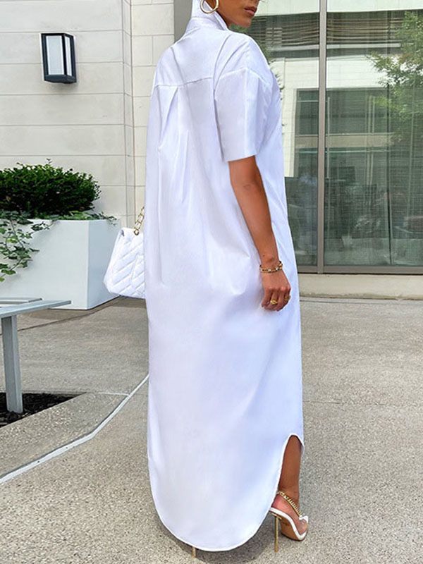 Short-Sleeve Slit Shirt Dress