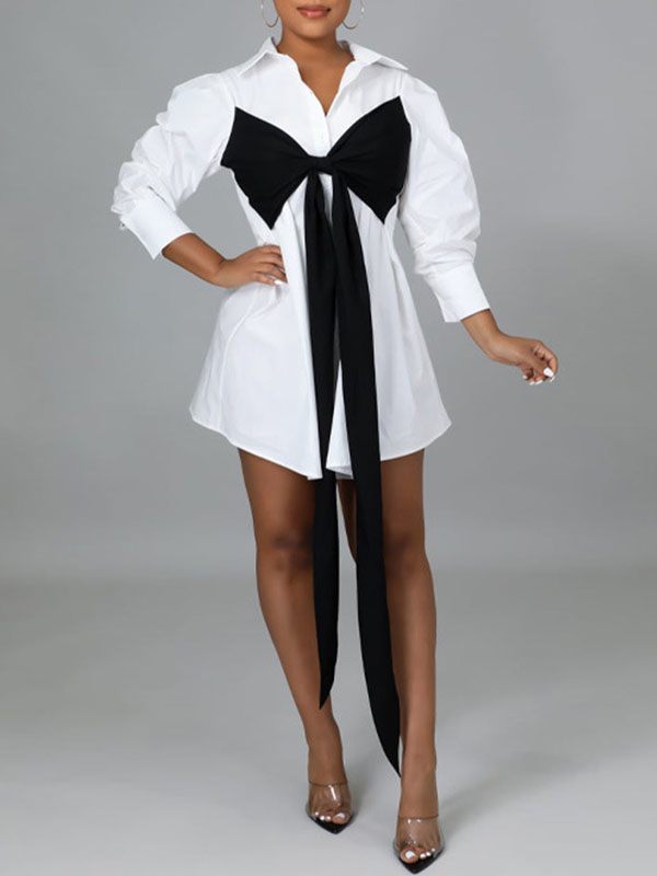 Two-Tone Tied Shirt Dress