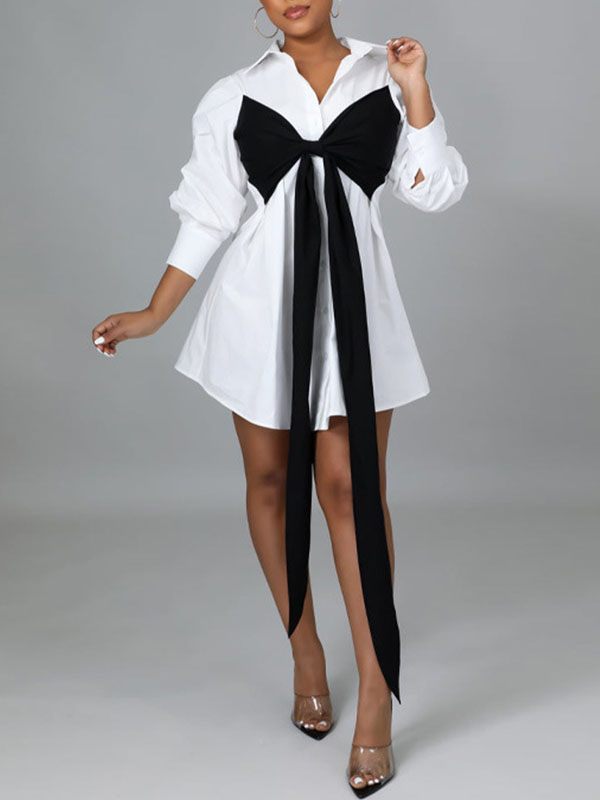 Two-Tone Tied Shirt Dress