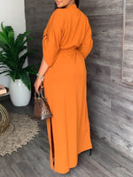 V-Neck Drawstring Slit Dress