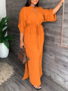 V-Neck Drawstring Slit Dress