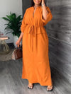 V-Neck Drawstring Slit Dress
