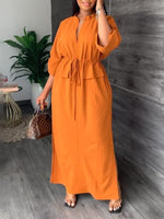 V-Neck Drawstring Slit Dress