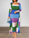 Beautiedoll Colorblock Ribbed Dress & Cardigan Set