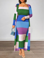 Beautiedoll Colorblock Ribbed Dress & Cardigan Set
