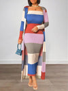 Beautiedoll Colorblock Ribbed Dress & Cardigan Set