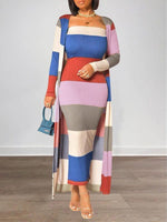 Beautiedoll Colorblock Ribbed Dress & Cardigan Set