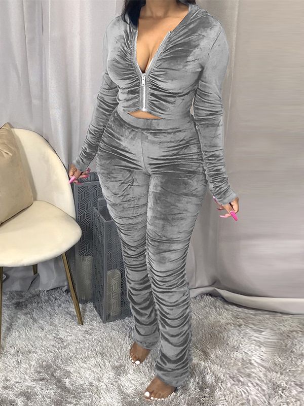 Velvet Ruched Hoodie & Pants Set