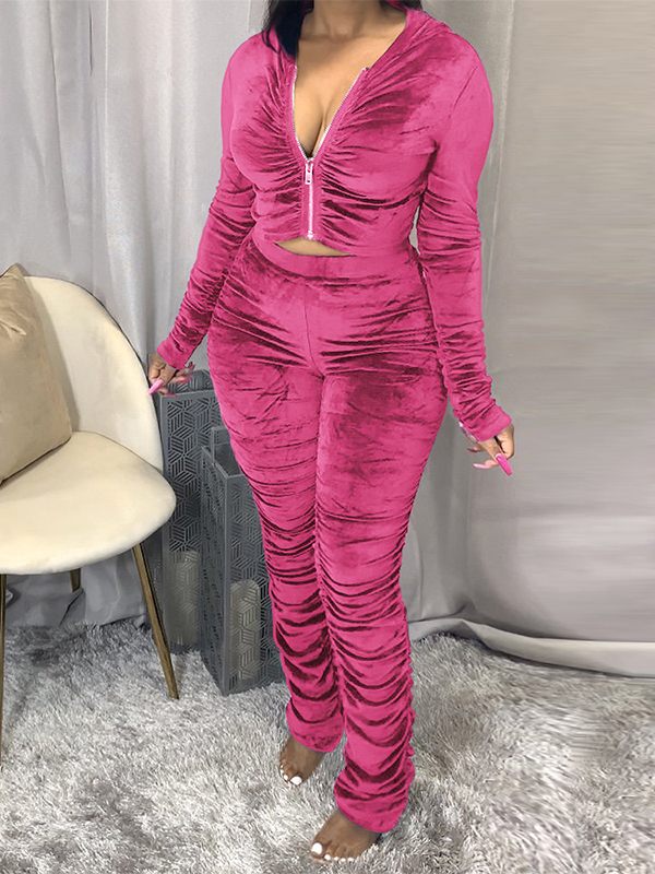 Velvet Ruched Hoodie & Pants Set