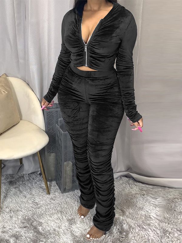 Velvet Ruched Hoodie & Pants Set