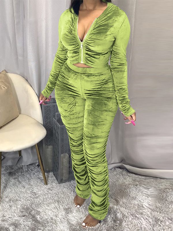 Velvet Ruched Hoodie & Pants Set