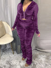 Velvet Ruched Hoodie & Pants Set