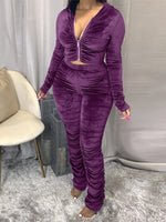 Velvet Ruched Hoodie & Pants Set