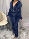 Velvet Ruched Hoodie & Pants Set