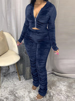 Velvet Ruched Hoodie & Pants Set