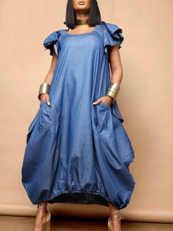 Ruffle-Sleeve Parachute Dress