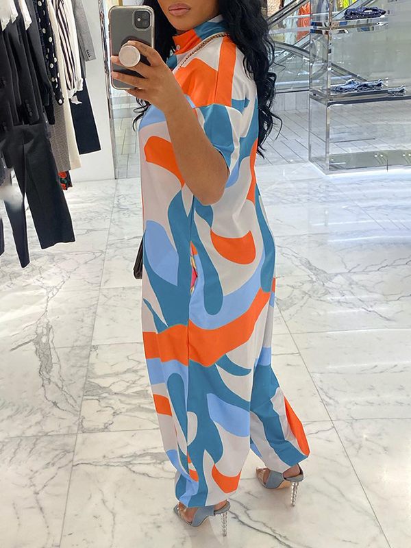 Beautiedoll Printed Button-Front Jumpsuit