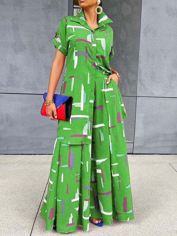 Beautiedoll Printed Tunic Shirt & Wide-Leg Pants Set