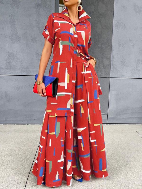 Beautiedoll Printed Tunic Shirt & Wide-Leg Pants Set