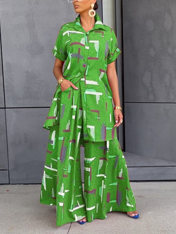 Beautiedoll Printed Tunic Shirt & Wide-Leg Pants Set