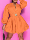 Beautiedoll Button-Front Belted Puffy Dress