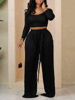Off-Shoulder Tee & Tied Pants Set