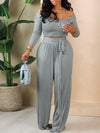 Off-Shoulder Tee & Tied Pants Set