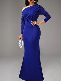 Boat-Neck Ruched Maxi Dress