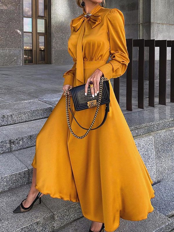 Solid Tied-Neck Dress