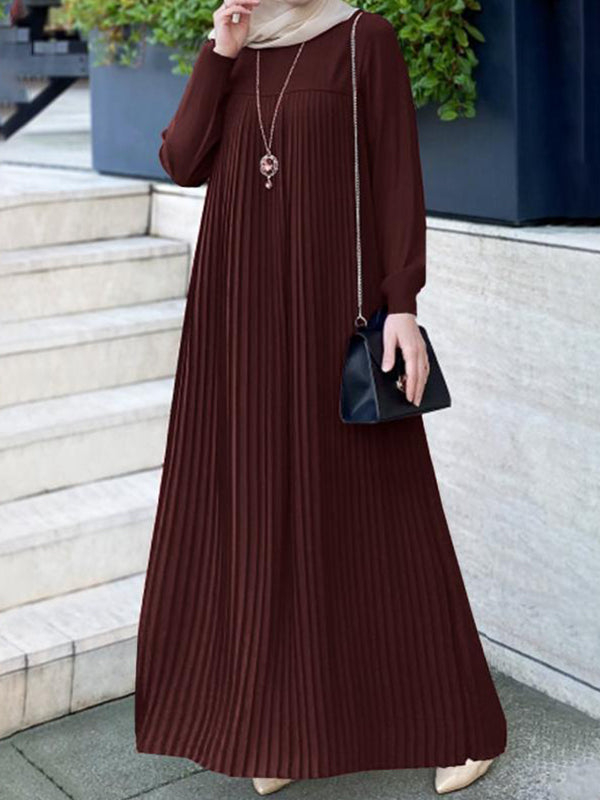 Solid Pleated Maxi Dress