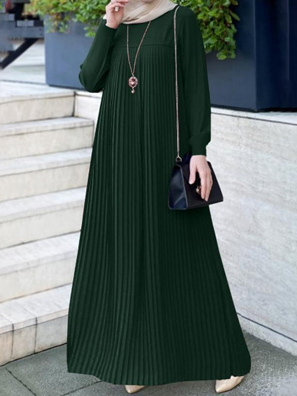 Solid Pleated Maxi Dress