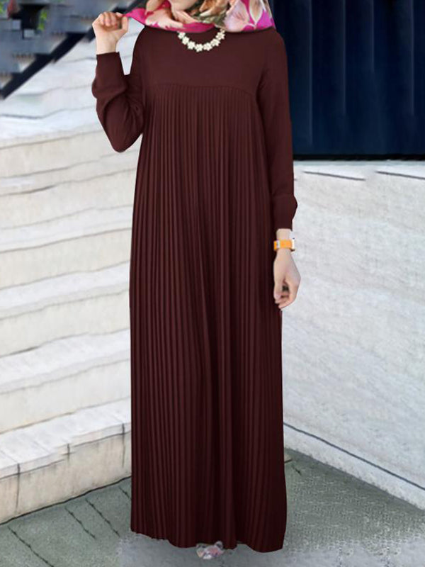 Solid Pleated Maxi Dress