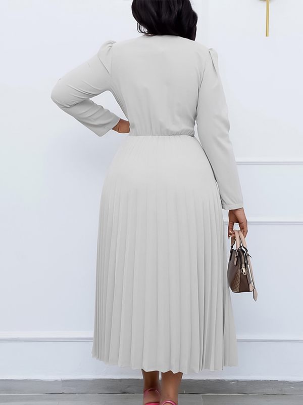V-Neck Pleated Dress