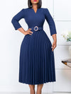 Solid Belted Pleated Dress