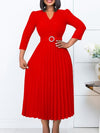 Solid Belted Pleated Dress