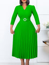 Solid Belted Pleated Dress