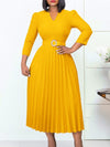 Solid Belted Pleated Dress