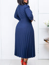 Solid Belted Pleated Dress