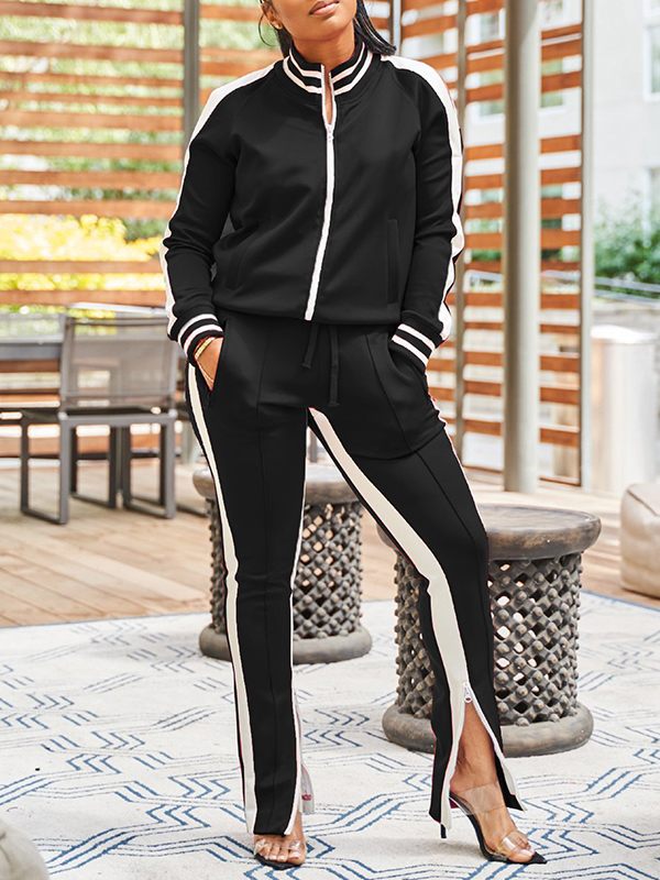 Side-Stripe Jacket & Slit Pants Set