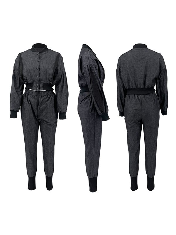 Slit Bomber Jacket & Jogger Pants Set