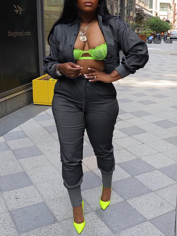 Slit Bomber Jacket & Jogger Pants Set