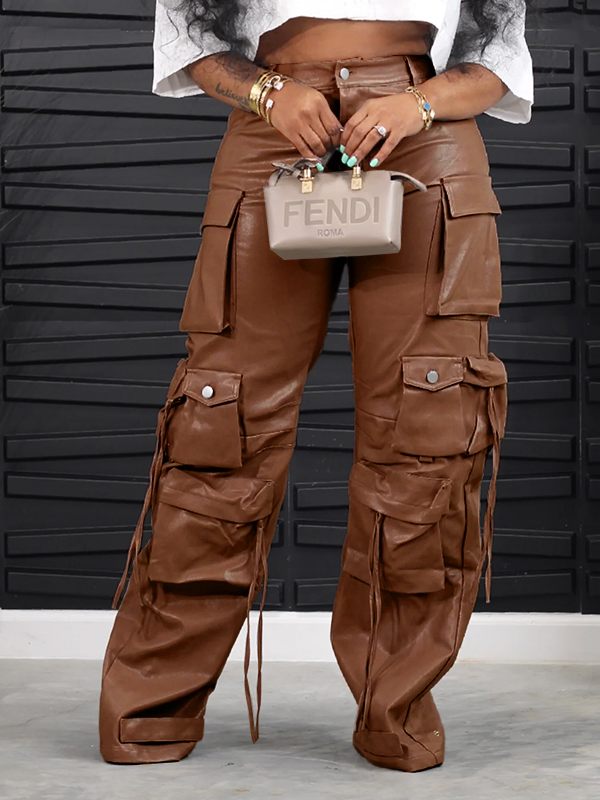 Faux-Leather Cargo Pants