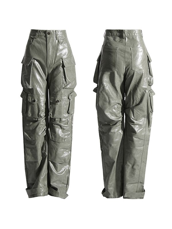Faux-Leather Cargo Pants