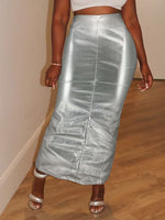 Faux-Leather Slit-Back Skirt