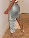 Faux-Leather Slit-Back Skirt