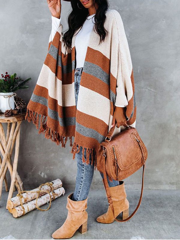 Fringe Colorblock Cape