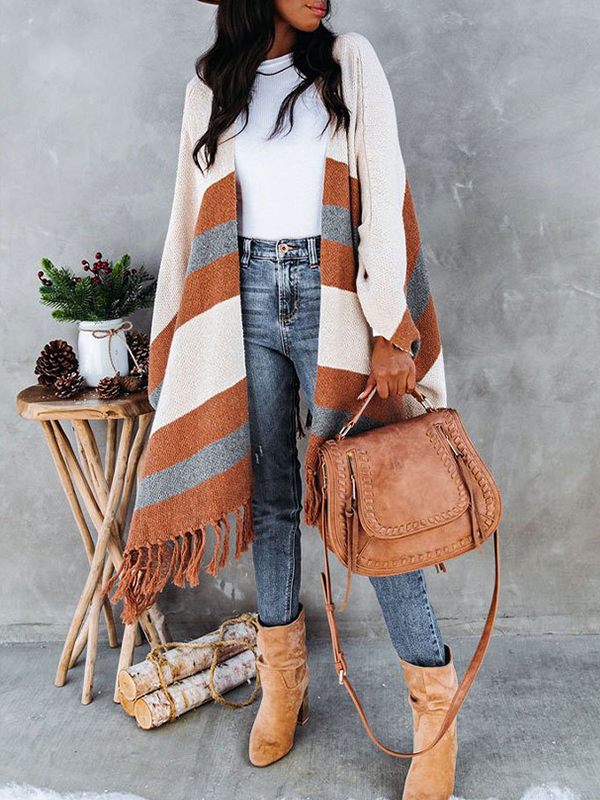 Fringe Colorblock Cape