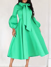 Beautiedoll Solid Tied-Neck Puff-Sleeve Dress